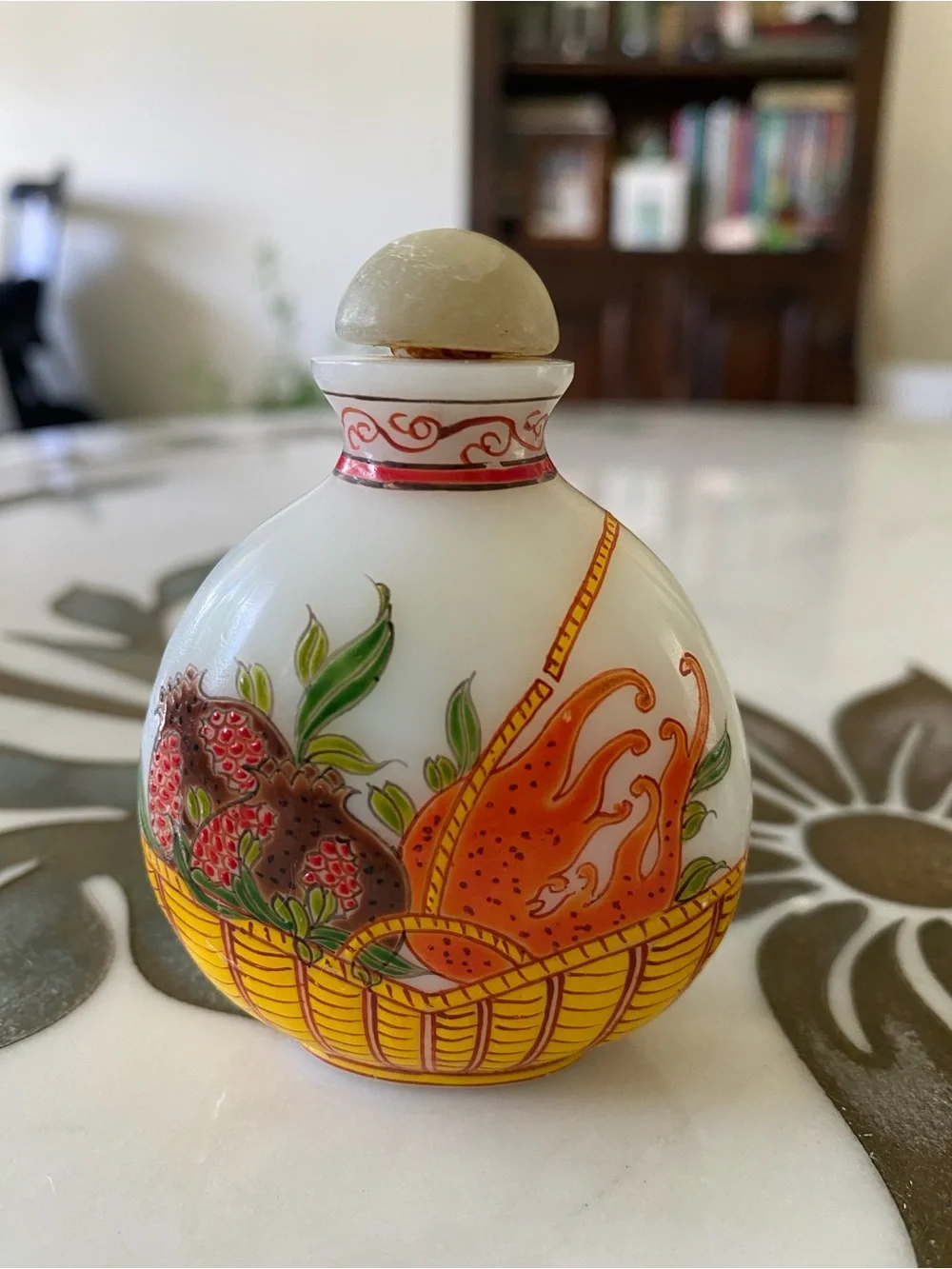 Vintage Chinese hand-painted Opaque Pekin Glass Snuff or Scent Bottle